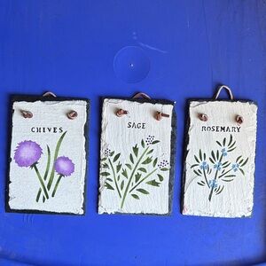 Set of 3  Herb Garden Slate Signs, chive, sage , rosemary Hand painted